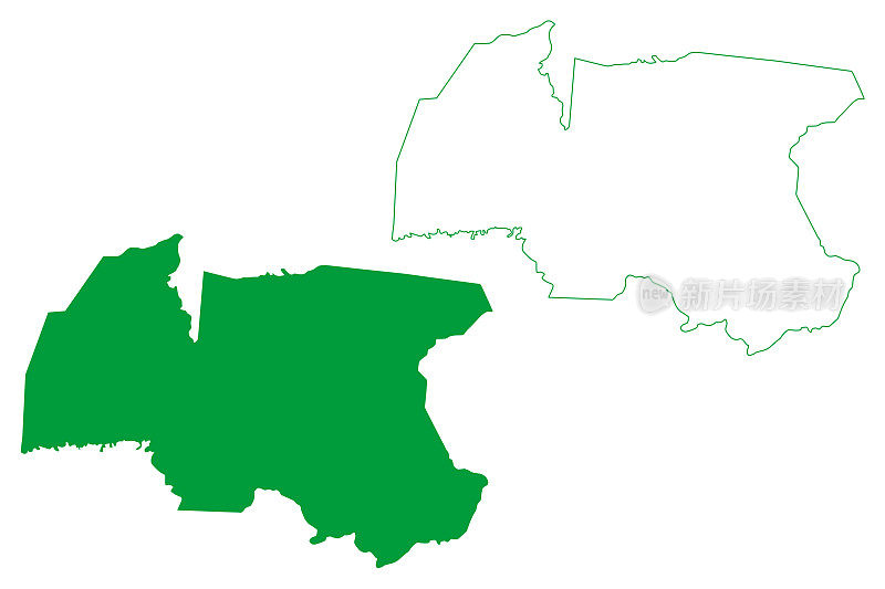 卡里亚苏市(Ceará state, municipality of Brazil, federal Republic of Brazil)地图矢量插图，涂鸦草图Caririaçu地图